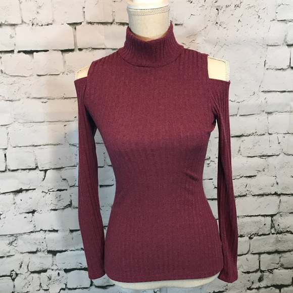 Papaya Tops - Papaya Cold Shoulder Ribbed High Neck Shirt